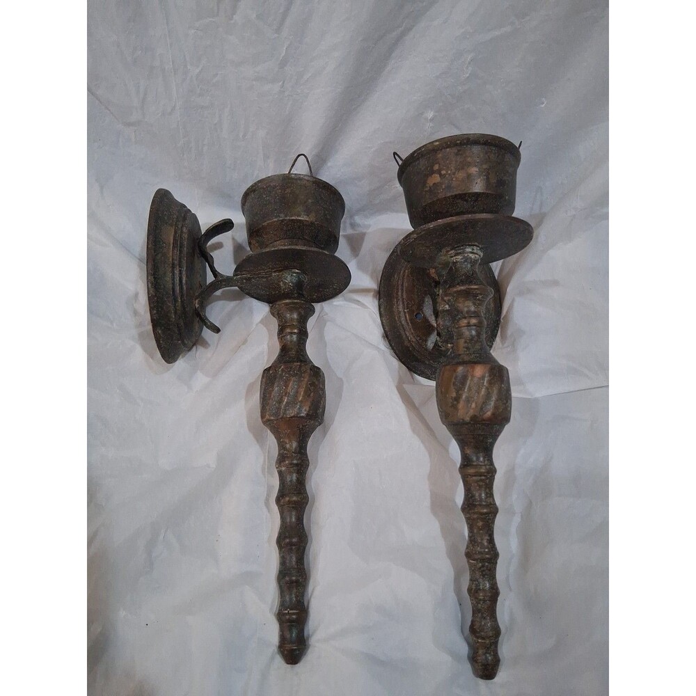 Vintage Brass Sconces Twisted Patina, Set Of 2, 9 Inch